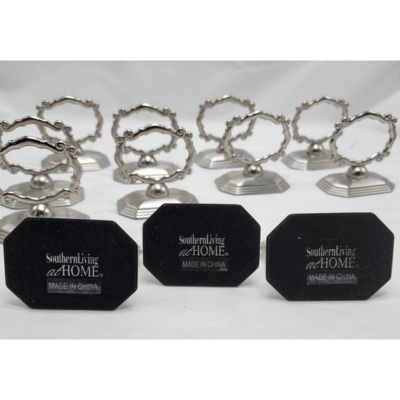 Southern Living At Home Redmont Silver Set 12 Napkin Rings Slot for Name Card - Picture 5 of 6